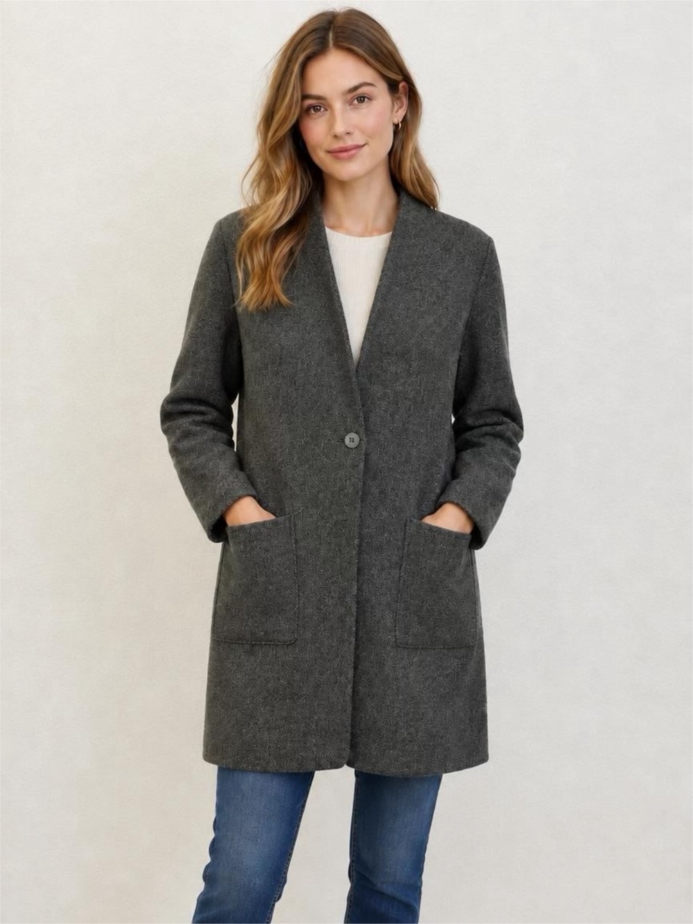 Pure Amici wool & cashmere long line cardigan heathered gray front patch pockets